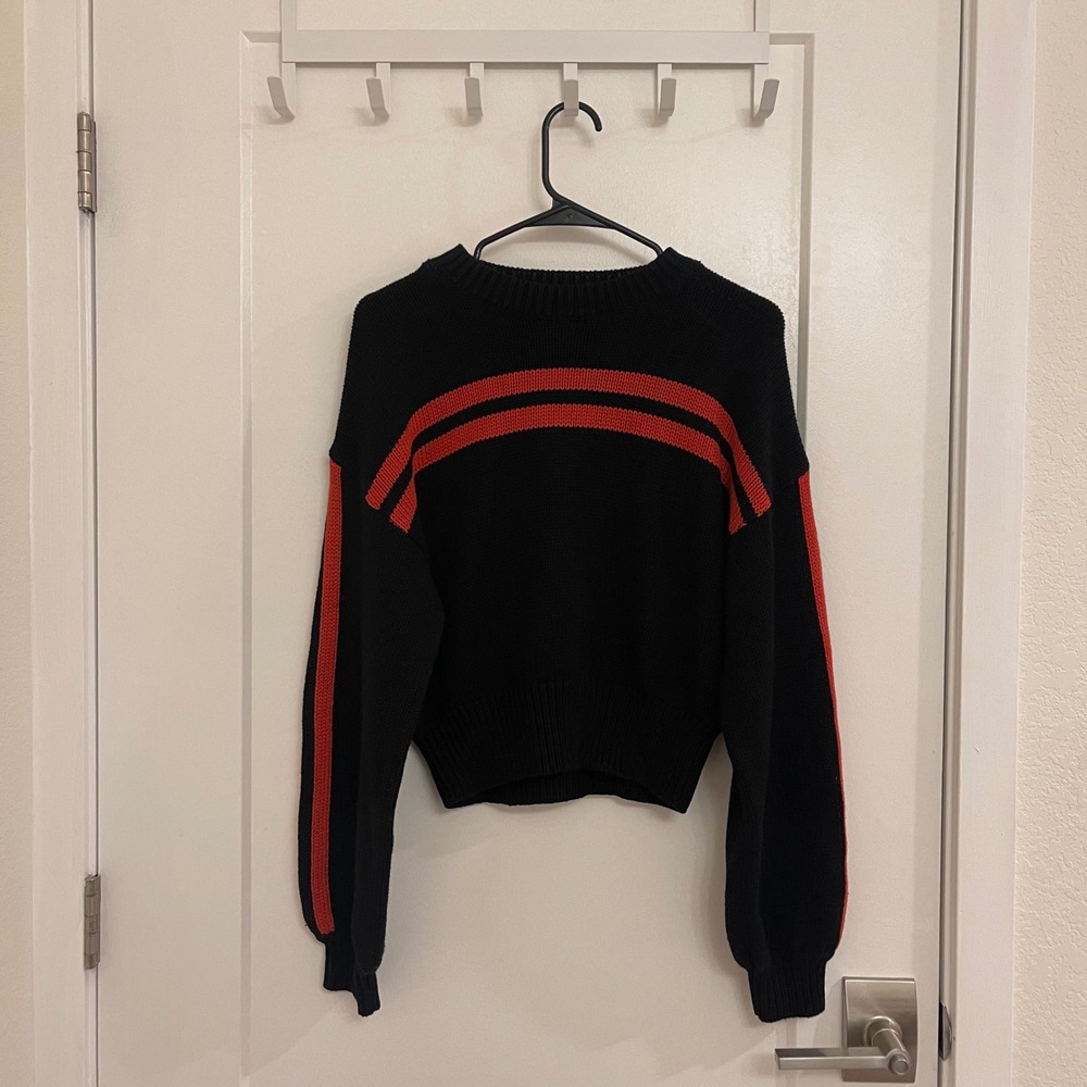 With Jean Striped Fall‎ Sweater Crew Neck Chic Wool Blend Oversized Cropped